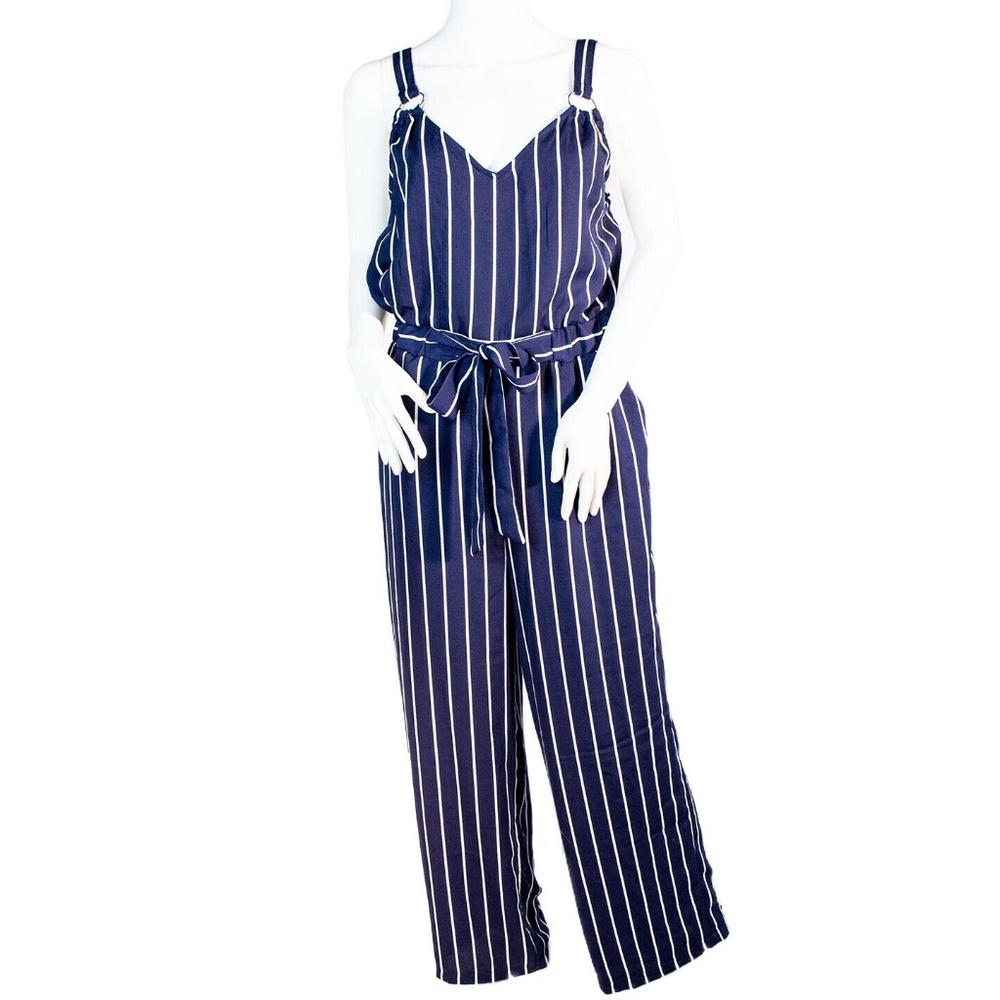 Iris Navy Striped Professional Long Jumpsuit with Rings